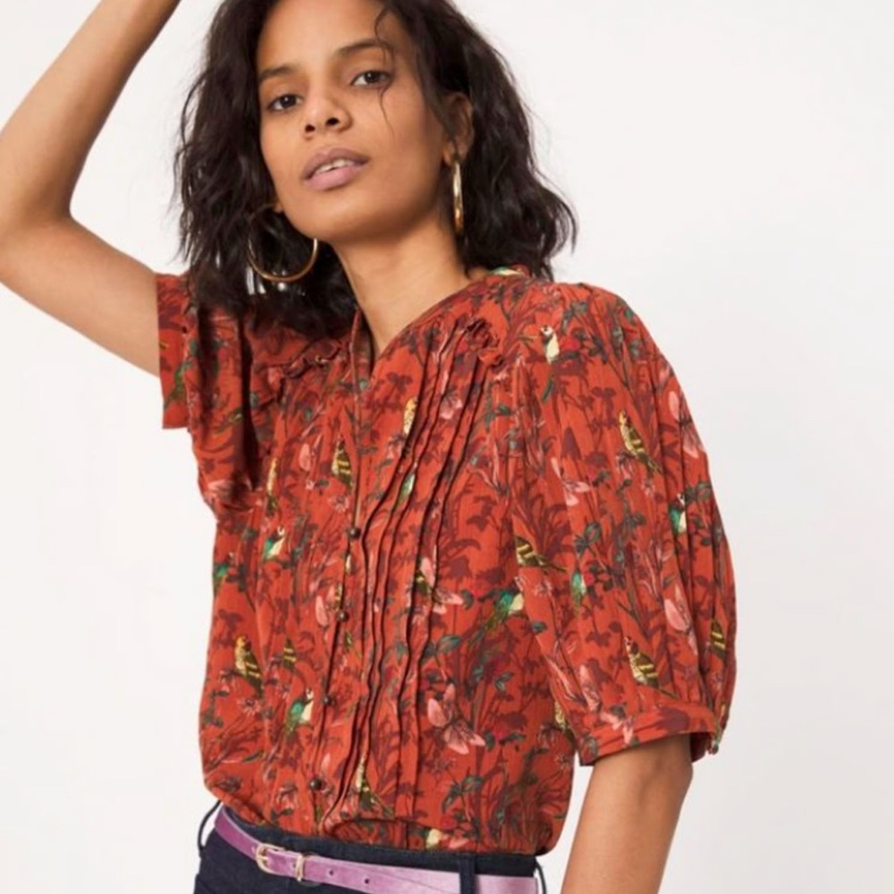 Anthropologie Maeve Liliana pleated button down blouse size small